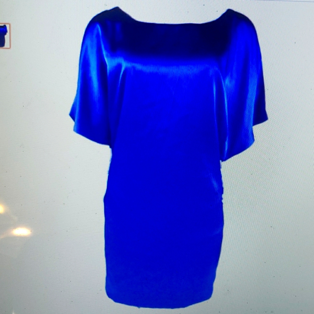 Chequer Cold Shoulder Satine Dress New Blue 4